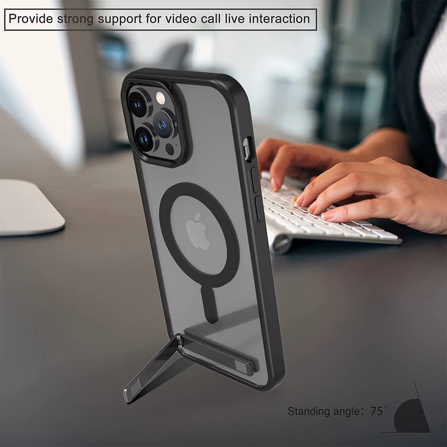 Magnetische Apple iPhone Schutzhülle mit integriertem Ständer in Schwarz - Bild 3