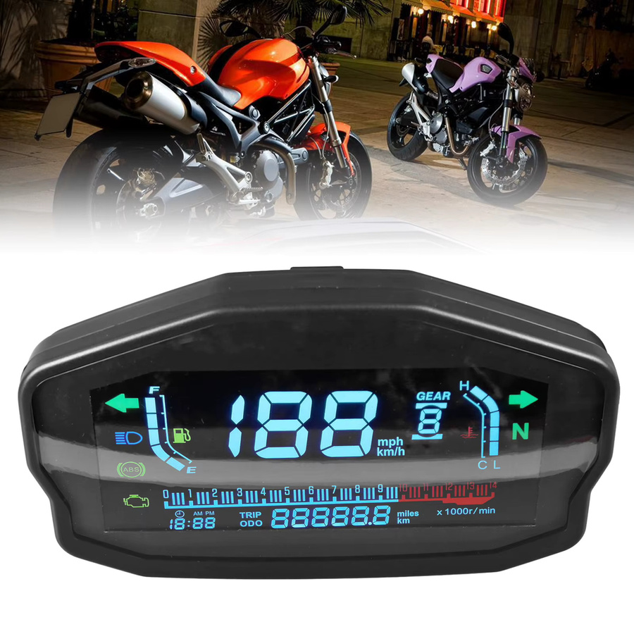 EBTOOLS Digitales Motorrad Tachometer LCD Display mit Wasser-Temperatur- und Ölstand-Anzeige in Schwarz - Bild 4