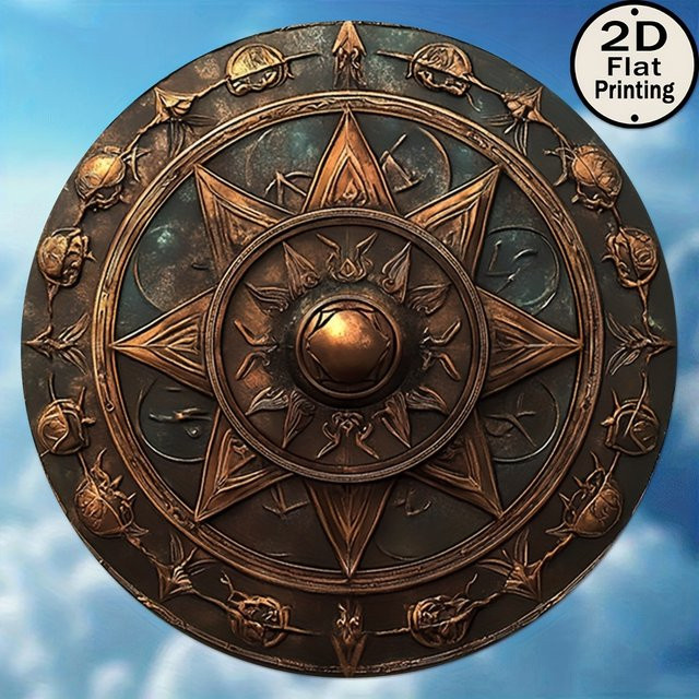 Potdemiel Mystic Shield Rundes Aluminiumschild im Vintage-Design mit geometrischem Muster, Durchmesser: 20,32 cm - Bild 1