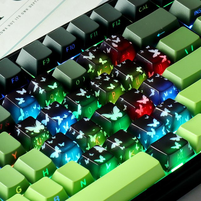 MMD Jade Butterfly Heart Keycaps aus PC für mechanische Tastaturen mit MX Switch Kompatibilität, Cherry Profile, Multicolour, Dye-Subbed und Light-Through Effekt - Bild 1
