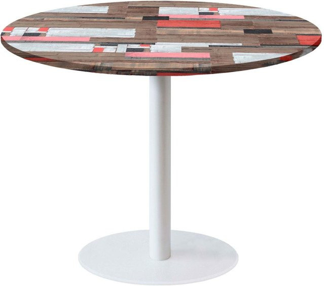 RestooTab Tisch Rome XL rund mit Gestell in Schwarz und Tischplatte in Weiß und Holzdekor, Durchmesser: 120 cm, Höhe: 75 cm - Bild 1