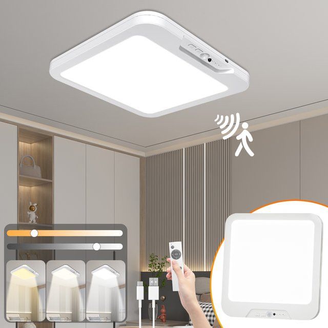 Magnetische LED-Deckenleuchte mit Bewegungsmelder und Fernbedienung, dimmbar mit 3 Farbtemperaturen, batteriebetriebene Innenlampe für Schrank und Flur - Bild 1