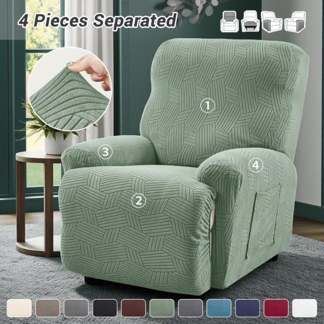 4-teiliges Set WANERQU Jacquard Stretch Sesselbezüge, elastische und rutschfeste Stuhlüberzüge mit geteilten Armlehnen in Grau und Grün - Bild 1
