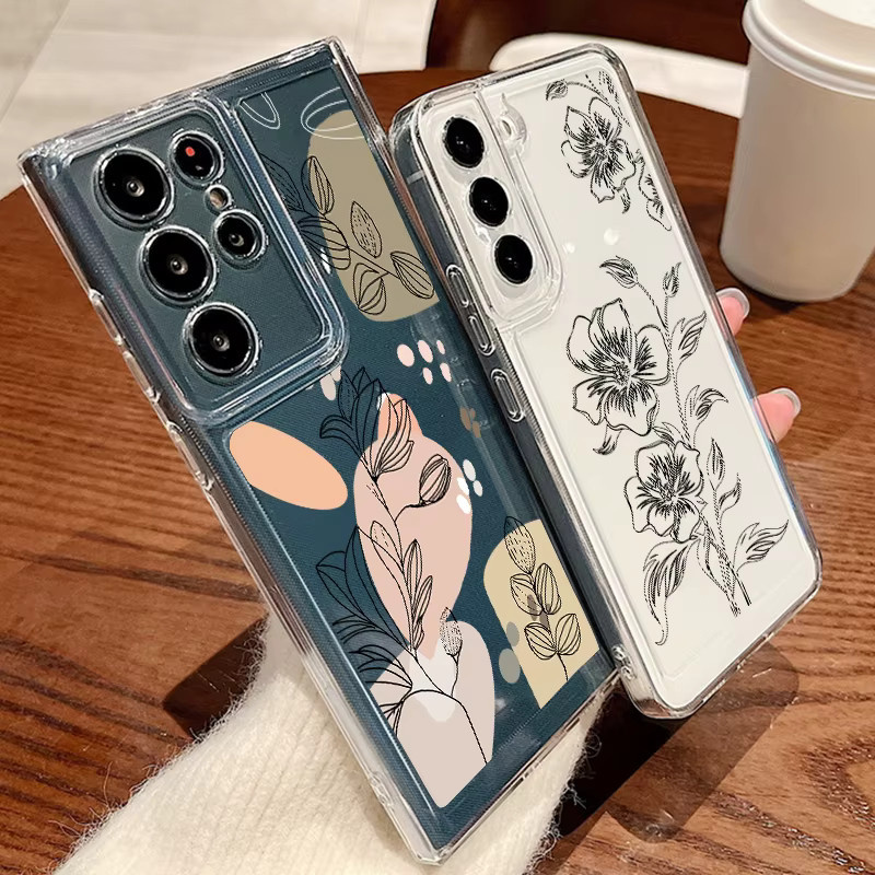 Transparente Schutzhülle mit Blumenmuster für Samsung Galaxy S25 S24 S23 S22 Ultra Plus und weitere Modelle - Bild 1