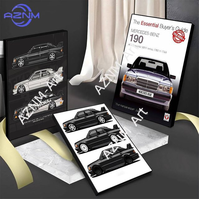 Mercedes Benz 190 E Wandaufkleber aus Papier in Weiß für dein Zimmer, Bar oder Café - Bild 1