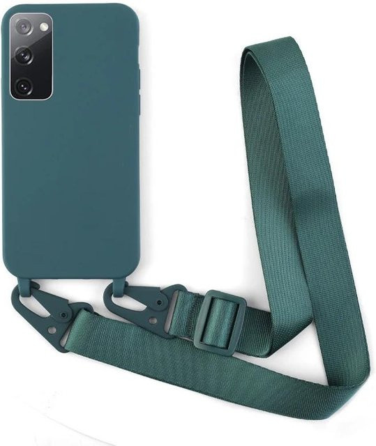 Samsung Silikon Handyhülle mit Lanyard-Kordel für Galaxy S24 Ultra S23 FE S22 S10 S9 S8 Plus Note20 Ultra in Dunkelgrün - Bild 1