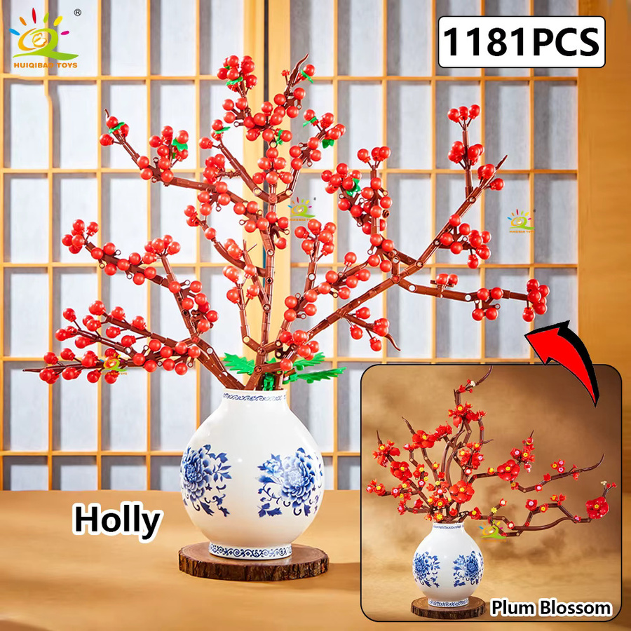 HUIQIBAO Plum Blossom Holly MOC Blume Modell Bausteine, Set - Bild 2