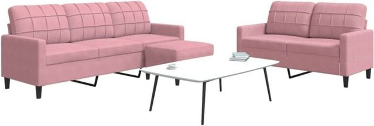 3-tlg. Ecksofa-Garnitur Vidaxl in Rosa aus Samt mit Kissen und Metallgestell - Bild 1