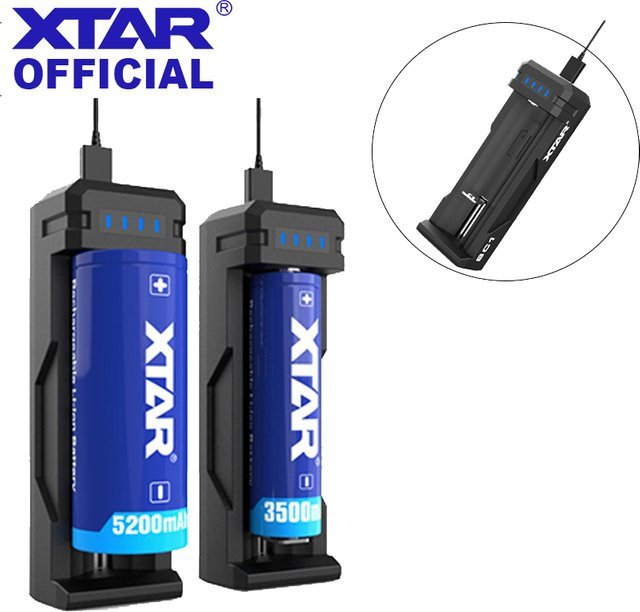 Xtar SC1 2A Schnelles USB-C Ladegerät für 18650 21700 26650 22650 25500 20700 18700 Batterien in Schwarz - Bild 1