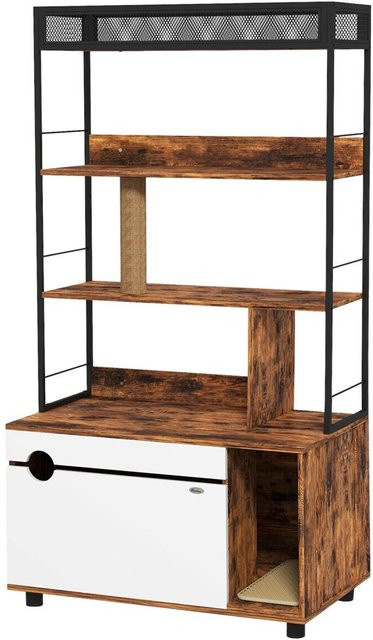 PawHut Katzenklo Schrank in Braun aus Spanplatte und Stahl, B/H/T: 48 x 152 x 80 cm - Bild 1