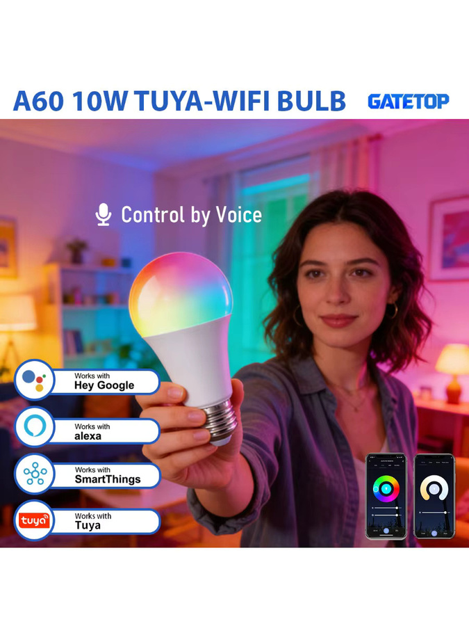 TUYA Smart LED-Glühbirne E27 mit 10W, dimmbar, RGBW Farbwechsel, WiFi App-Steuerung, kompatibel mit Amazon Alexa und Google Assistant, Multicolor - Bild 4