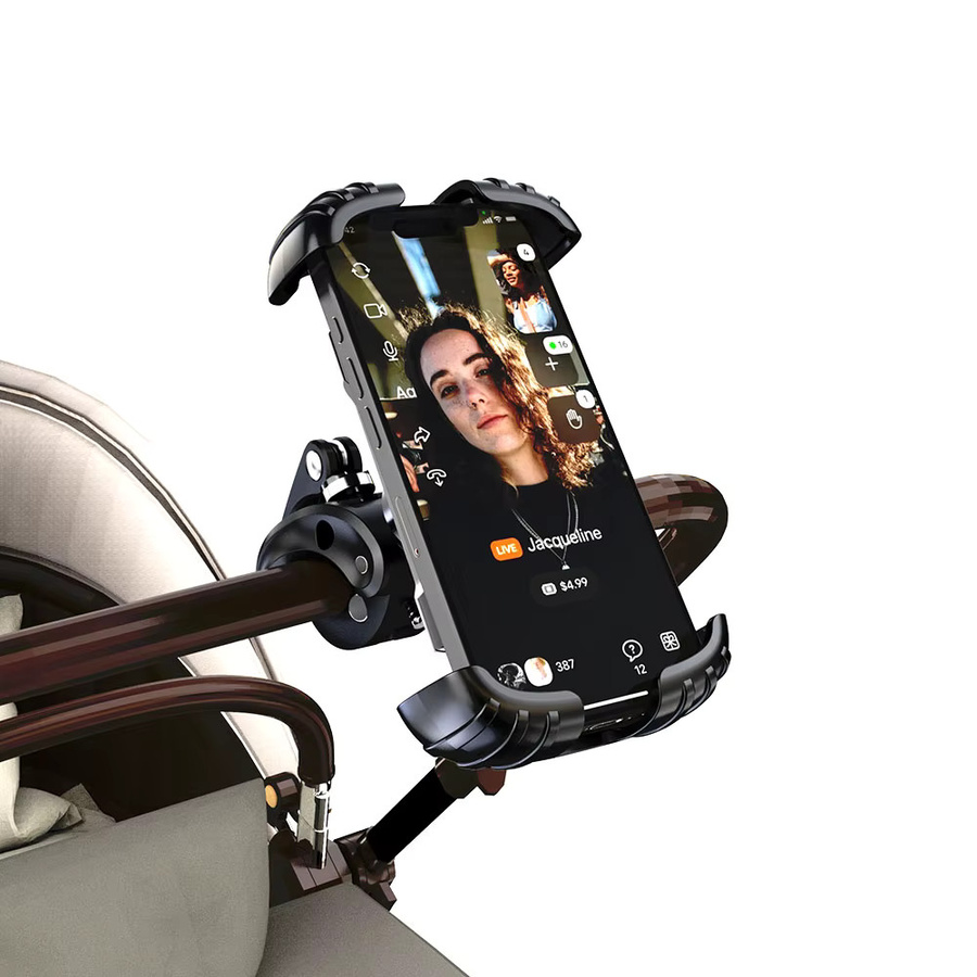 LRBH Kinderwagen-Handyhalterung in Schwarz mit 360 Grad Kugelkopf, Einhandverstellung und Anti-Shake-Verriegelung, passend für Smartphones von 4,7 bis 7,2 Zoll - Bild 6
