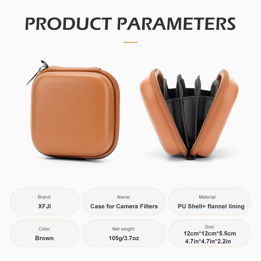 XFJI 5-Fächer-Hartschalen-Objektivfiltertasche in Braun für Filtergrößen von 45 mm bis 82 mm, wasserabweisende Kamerafiltertasche für deine Fotografie - Bild 3