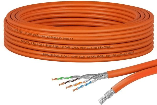 hb-digital CAT 7 Duplex Ethernet LAN Kabel S/FTP AWG23 LSZH Orange, 5m - Bild 1