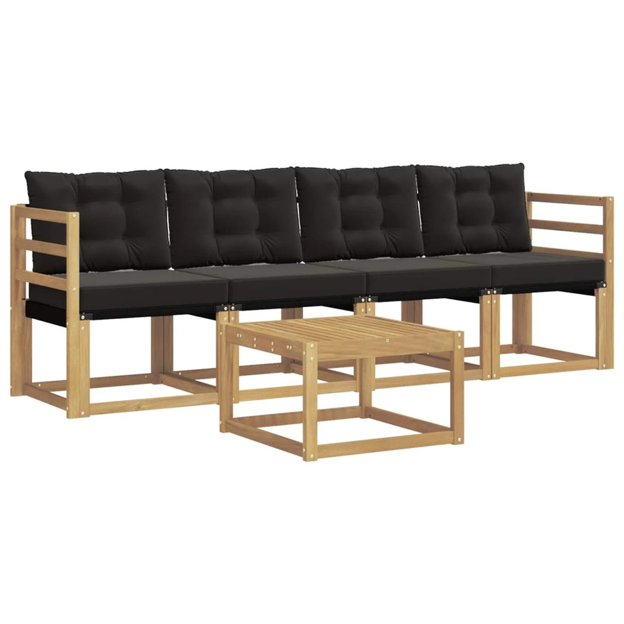 vidaXL Outdoor-Sofagarnitur 5-tlg. aus Akazienholz mit Textilene und Kissen in Weiß und Schwarz - Bild 2