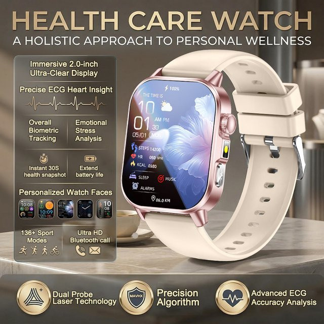 GUHUAVMI Smartwatch, 2,0 Zoll, Schwarz, Silikon, Damen - Bild 1
