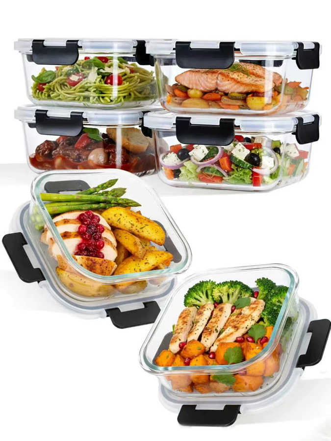 SAEIV Quadratische Glas-Lunchbox, 800ml, Transparent, Mikrowellen- & Ofenfest, Auslaufsichere & Luftdichte Bento-Box - Bild 3