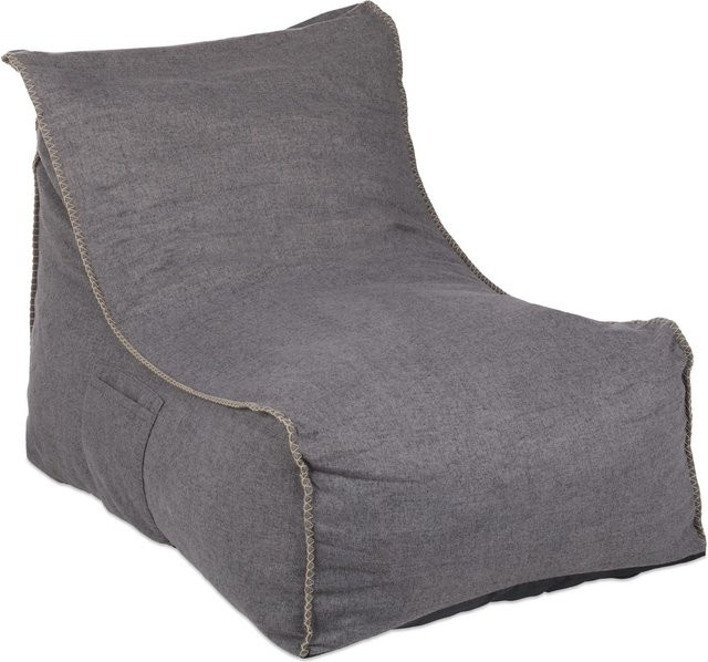 Relaxdays Sitzsack mit Lehne aus Baumwolle in Grau mit Taschen, B/T/H: 62 x 63 x 90 cm - Bild 1