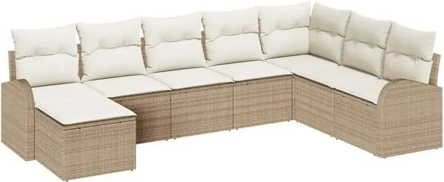 vidaXL Garten-Sofa-Set aus Poly Rattan in Beige mit 8-teiliger Polsterung und UV-beständigen Kissen - Bild 1