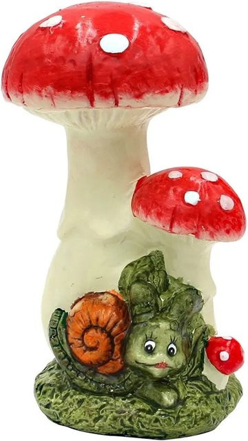 Dekohelden24 Keramik Schnecke mit 2 Pilzen als Gartendeko, Multicolor, B/T/H: 10 x 11 x 18 cm - Bild 1