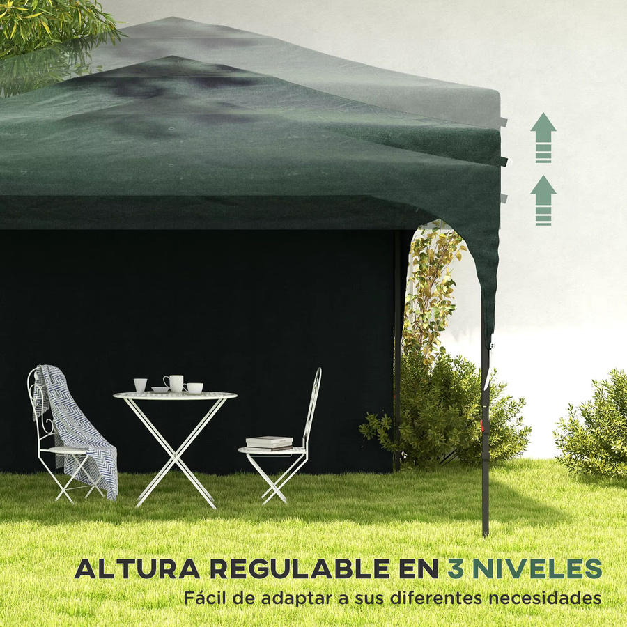 Outsunny Faltbarer Gartenpavillon mit Seitwänden und Stahlrahmen in Grün, B/T: 300 x 300 cm, Höhe: 172 cm - Bild 6