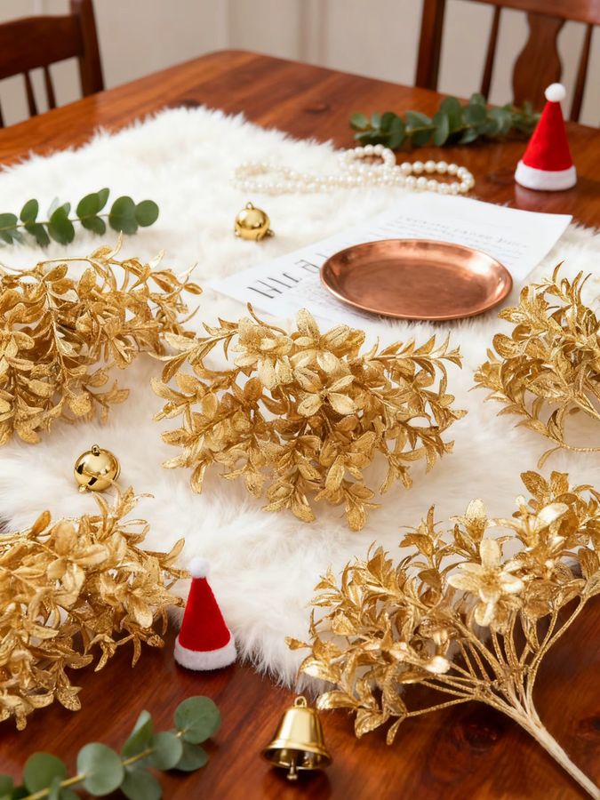Yusheng Künstliche Blumen in Silber für Weihnachtsbaum, Hochzeit und Tischdekoration - Bild 4