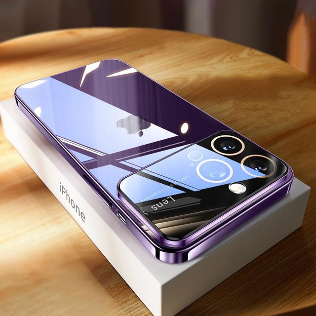 Kamera-Schutzhülle aus galvanisiertem PC-Glas für iPhone 17 Pro Max, 16, 15, 14, 13, 12, 11 in Violett und Transparent - Bild 1