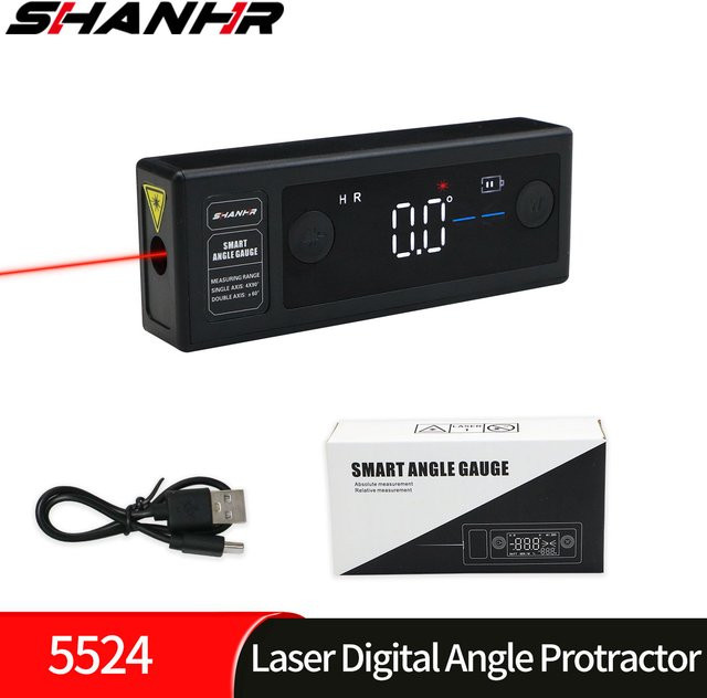 SHANHR Tragbarer Digitaler Winkelmesser mit Laser, Digitaler Neigungsmesser und Winkelfinder mit Doppelachse, Wiederaufladbar, Schwarz - Bild 1