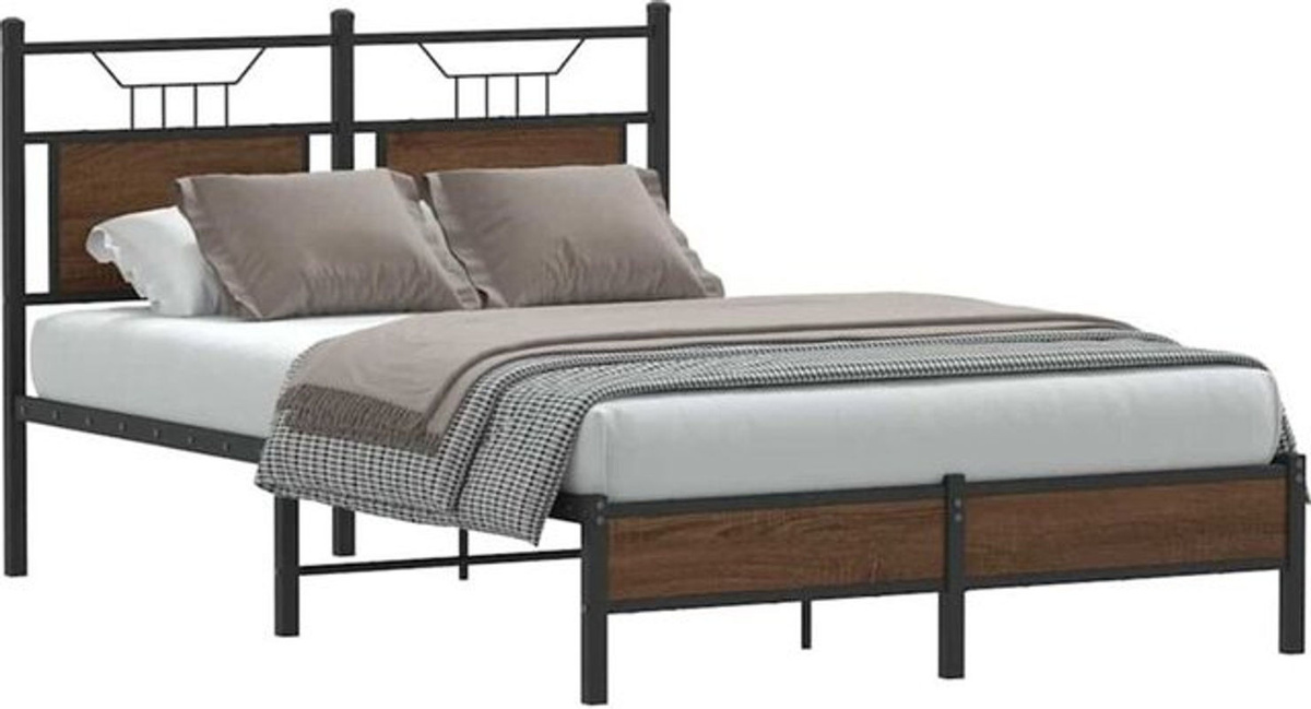 Vidaxl Metallbett im Industrial Design aus Holzwerkstoff und Stahl, Braun, B/T/H: 200 x 120 x 91,5 cm - Bild 1