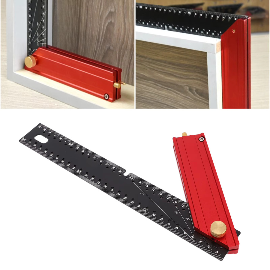 Zimmermanns-Quadratlineal aus Aluminiumlegierung in Rot, metrisches Dreieckslineal für präzise 90 Grad Messungen, Breite: 30,0 cm, Höhe: 16,5 cm - Bild 4