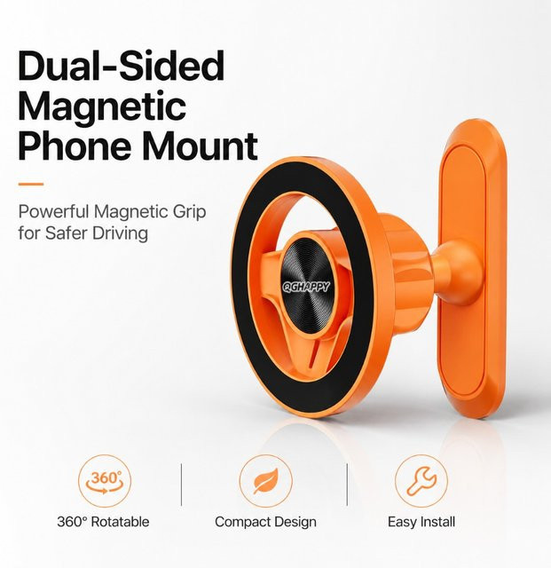 Dualer starker magnetischer Handyhalter für das Auto, 360 Grad verstellbarer Metallständer für MagSafe, iPhone 16 15 Pro, Samsung, Xiaomi, Schwarz - Bild 1