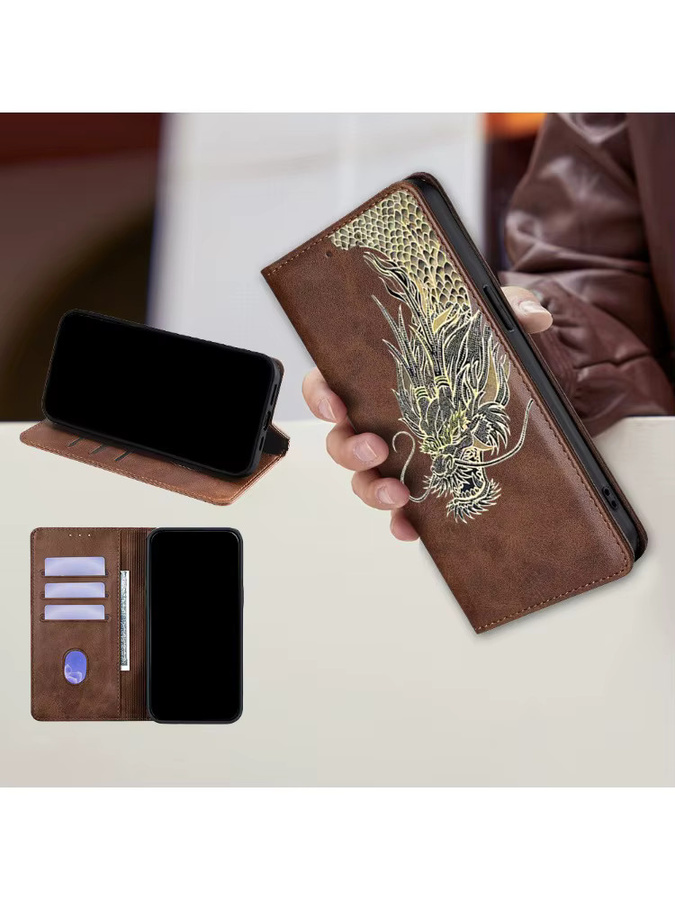 Magnetische Leder Flip Case mit Drachenmuster für Samsung Galaxy M55 M35 M54 M53 M52 M51 M34 M33 M31 M22 C55 in Pink mit Kartensteckplätzen - Bild 6