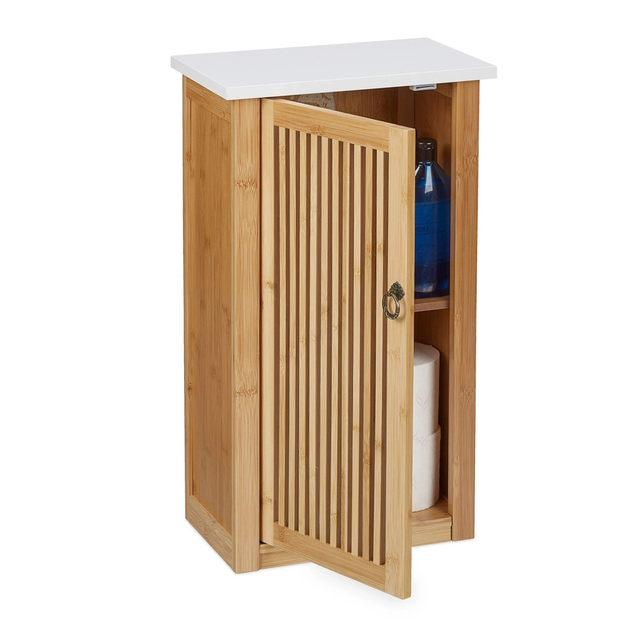 Hängender Badezimmerschrank von Relaxdays aus Bambus und MDF in Natur und Weiß mit Lamellen-Design, B/T/H: 60 x 34,5 x 21 cm - Bild 2