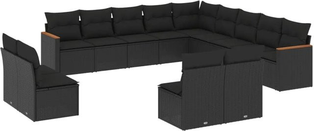 vidaXL 13-tlg. Garten-Sofagarnitur in L-Form aus schwarzem Poly-Rattan mit UV-beständigen Kissen - Bild 1
