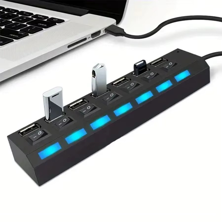 7-Port USB 2.0 Splitter mit Anti-Burnout-Schutz und Hochgeschwindigkeits-Synchronübertragung in Schwarz für PC, Laptop und andere Geräte - Bild 6