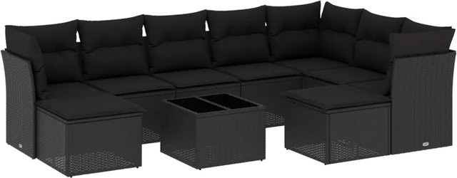 vidaXL 10-tlg Garten-Sofagarnitur aus Polyrattan in Schwarz mit UV-beständigen Kissen und Metallrahmen Modell 61 - Bild 1
