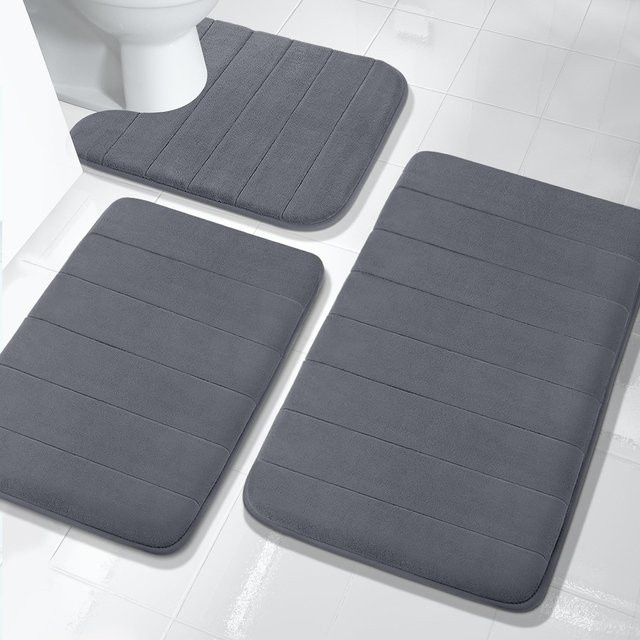 Badezimmerteppich-Set aus Memory-Schaum in Beige, rutschfest, wasserabsorbierend und maschinenwaschbar - Bild 1
