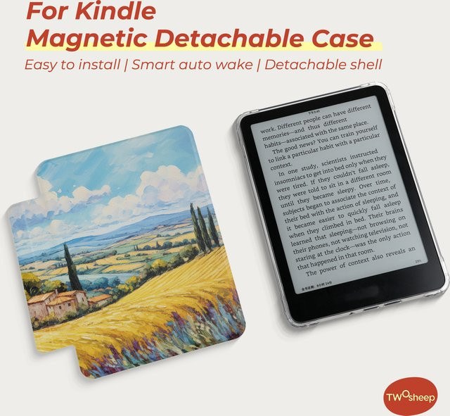Twosheep Kindle Hülle mit Illustration, magnetisch abnehmbar, transparente Rückseite, Auto-Wake/Sleep-Funktion, Multicolor - Bild 1