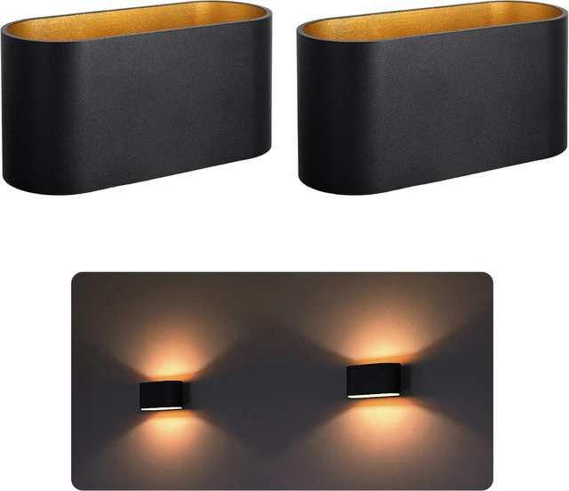 SSC-LUXon JOBERO 2er Set Wandleuchten Schwarz Gold, Rechteckiges Up Down Design aus Aluminium für Treppenhaus, Flur und Wohnzimmer, G9 Fassung - Bild 1