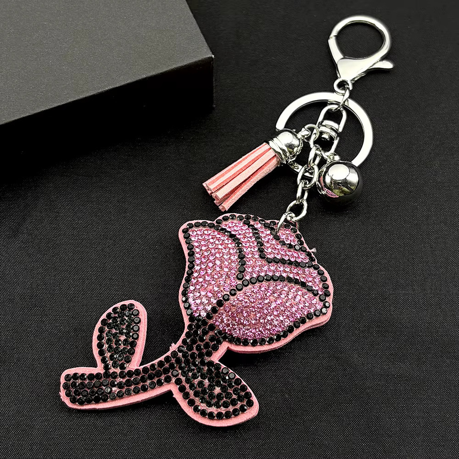 AFAWA Schlüsselanhänger, rosa Rosenblüten, Kristall-Strass-Quasten, Unisex - Bild 1