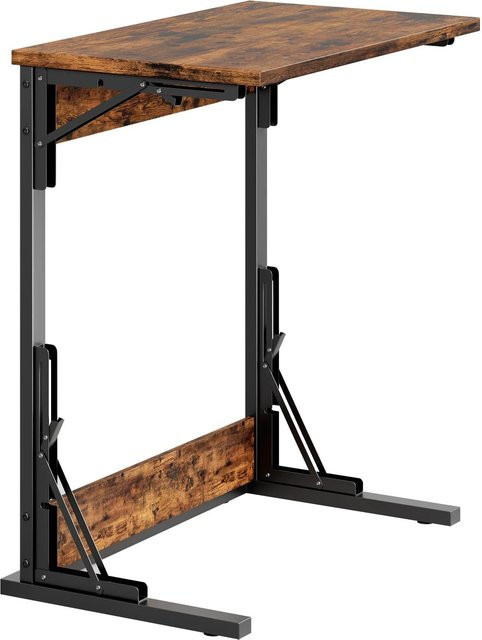 okwish Beistelltisch in C-Form mit Klappfunktion und Metallrahmen, Braun, B/T/H: 60 x 37 x 71 cm - Bild 1