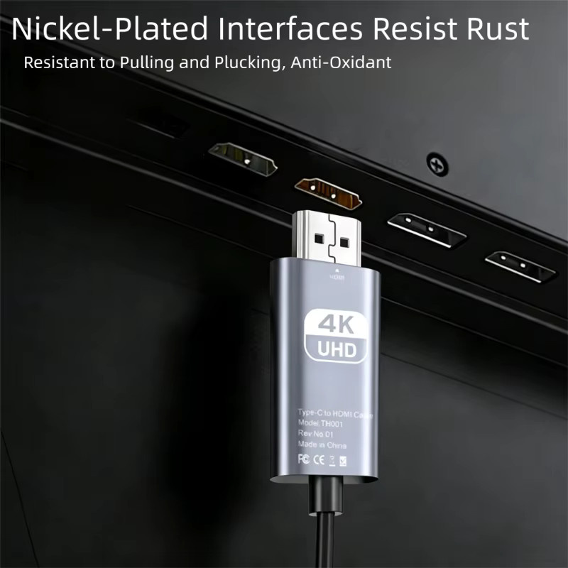 DIXSG USB-C auf HDTV 4K HD Video-Konvertierungskabel mit Bildschirmspiegelung, geflochtenes Projektionskabel für Laptop und TV, Länge: 2 m - Bild 4