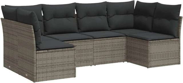 vidaXL 6-tlg Garten-Sofagarnitur in L-Form aus grauem Poly-Rattan mit Sitzkissen und Stauraum - Bild 1