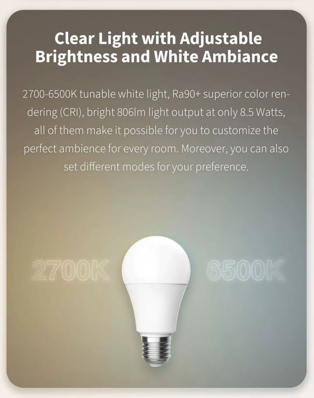 Aqara Smart LED Lampe T1 E27 mit einstellbarer Farbtemperatur 2700K-6500K, weiß, kompatibel mit Xiaomi Mi Home und Apple HomeKit - Bild 3