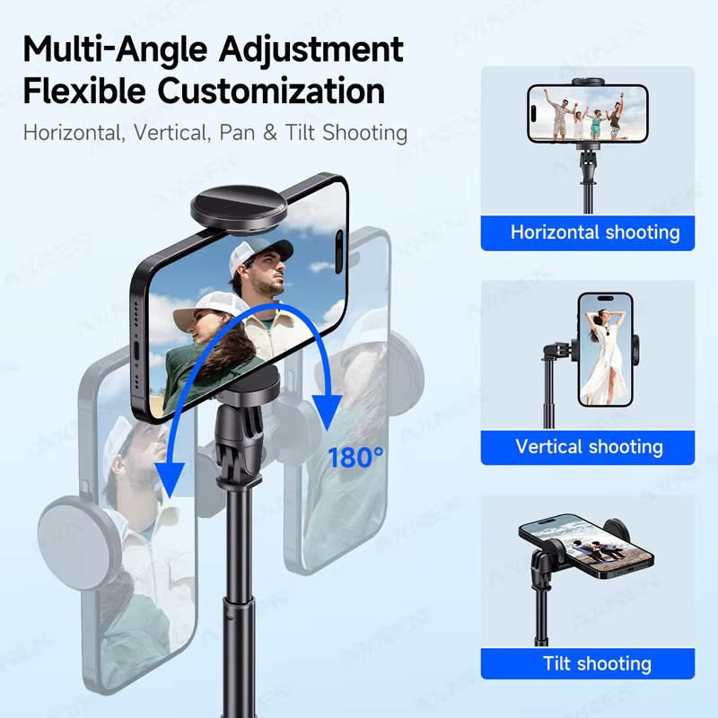 Axnen Bluetooth Selfie-Stick Stativ mit Gimbal und Fernbedienung, faltbarer automatischer Halter für iPhone und Android Smartphones in Schwarz - Bild 4