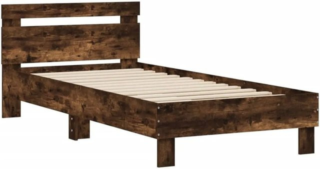 vidaXL Bettgestell mit Kopfteil aus Holzwerkstoff in Räuchereiche, Farbe Braun, B/H: 75 x 190 cm - Bild 1