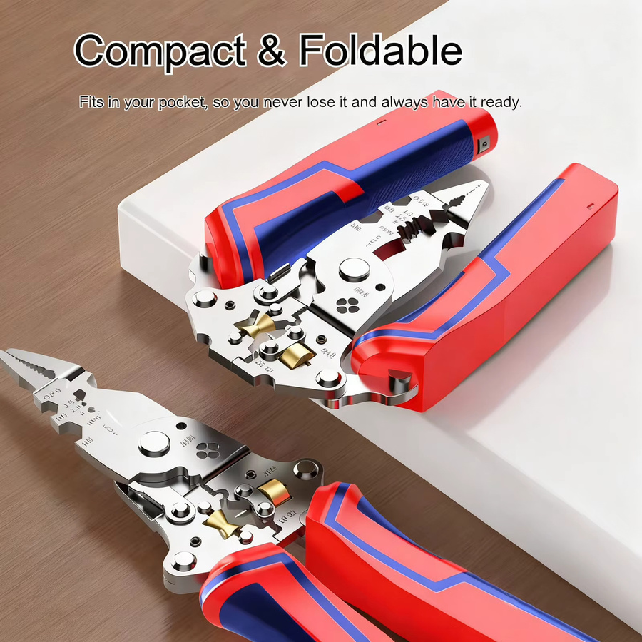 LiTuiLi 9-in-1 faltbare Abisolierzange Multitool Elektrikerzange mit Strommessfunktion, Kabelschneide- und Crimpzange - Bild 4