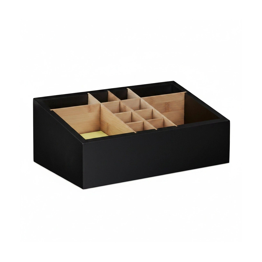 Relaxdays Schreibtisch Organizer aus Bambus und MDF mit 12 Fächern, Schwarz und Natur, B/T/H: 30 x 12 x 18 cm - Bild 2