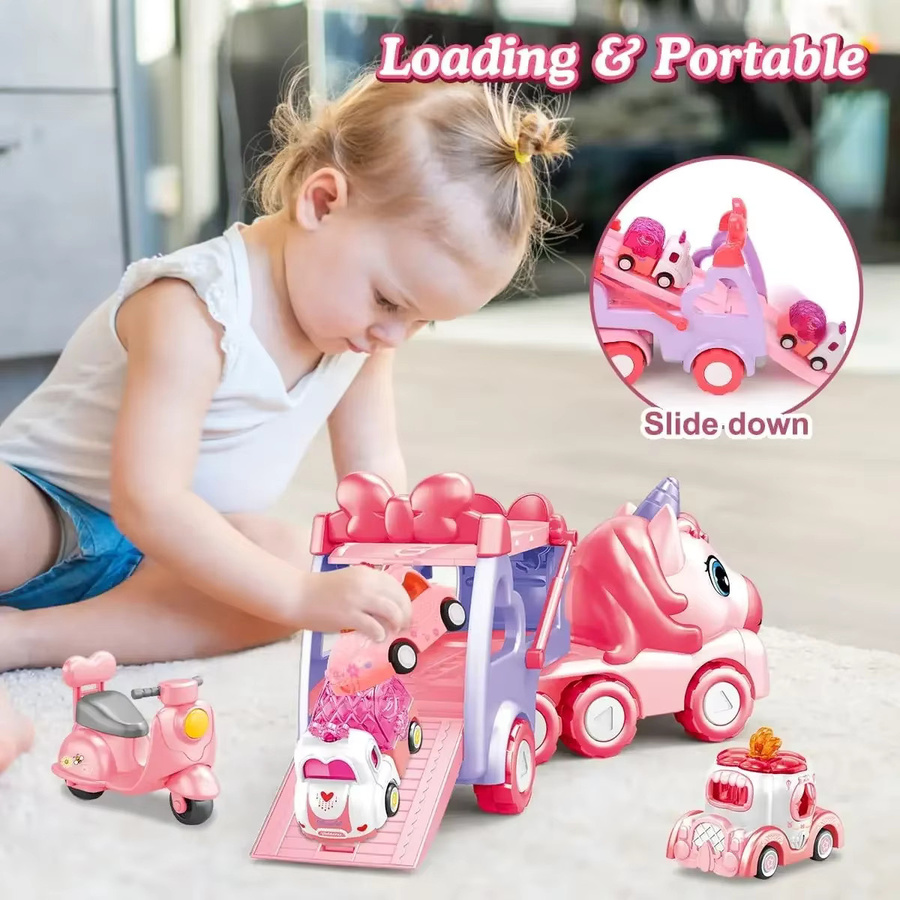 DOLLRI STARRI Einhorn-Träger-LKW-Autospielzeug, mit Musik und Licht, 5-in-1 Set - Bild 2