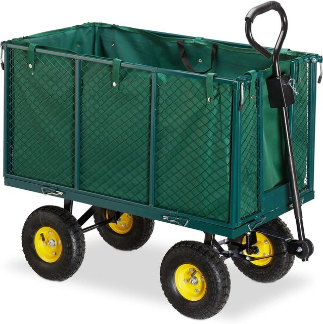 Relaxdays Gartenwagen aus Stahl in Dunkelgrün klappbar H x B x T: 113 x 83 x 51 cm - Bild 1